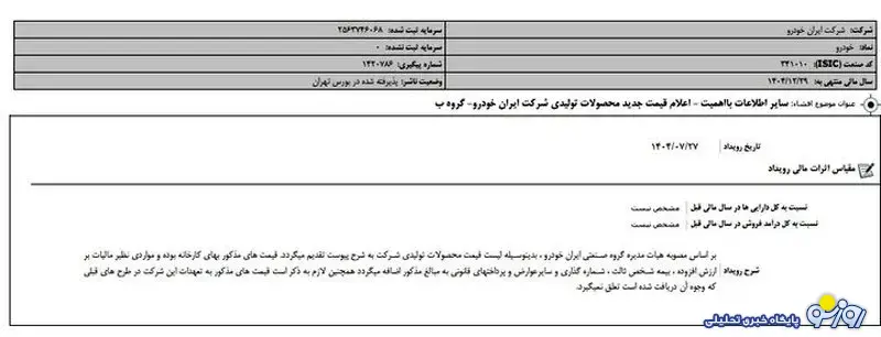 افزایش رسمی قیمت محصولات ایران‌خودرو در کارخانه