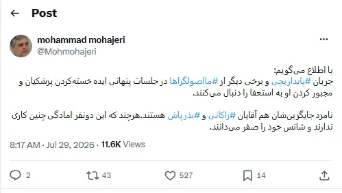 پایدارچبها چه کسی را به عنوان جایگزین پزشکیان انتخاب کردند؟ پایدارچبها چه کسی را به عنوان جایگزین پزشکیان انتخاب کردند؟